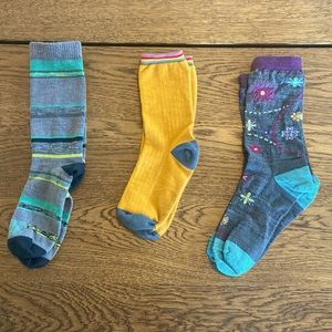 3 (2 wool) pairs women’s socks size 7-8.5, Darn Tough + Farm to Feet